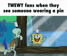 twewy fans when they see someone wearing a pin with spongebob in the background