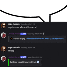 a screenshot of a conversation between sapo moiado and jockie music
