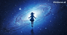 a picture of a girl flying through a galaxy with pixverse.ai in the corner