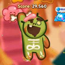 a cartoon character with a score of 29,560 in a game .