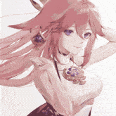 a drawing of a girl with pink hair