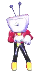 a pixel art drawing of a man with a tv head .