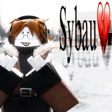a cartoon character stands in front of the word sybeau