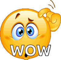 a yellow smiley face with blue eyes and the word wow on it