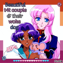 a picture of two anime girls with the caption beautiful t4t couple their woke dog