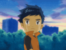 a cartoon of a boy with a tear running down his face