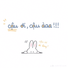 a drawing of a rabbit with the words " cậu đi cậu aaa " written on it