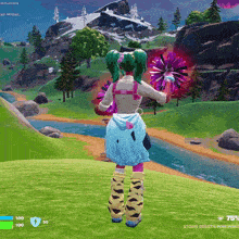 a girl in a video game with a score of 75