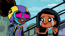 a cartoon of a girl wearing a helmet and sunglasses