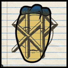 a drawing of a man 's face is on a piece of lined paper