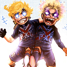a cartoon drawing of two boys wearing shirts that say pac