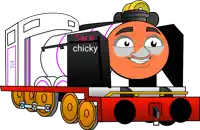 a cartoon drawing of a train that says sace chicky