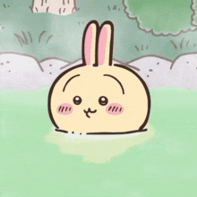 a cartoon drawing of a rabbit with a pink nose and ears