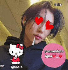 a picture of a person with a hello kitty and felix written on it