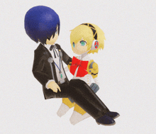 a man in a suit is carrying a girl in a yellow outfit
