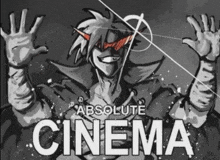 a black and white drawing of a cartoon character with the words absolute cinema below it