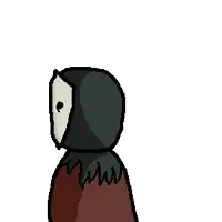 a pixel art drawing of a person with a hood and a mask on their face .