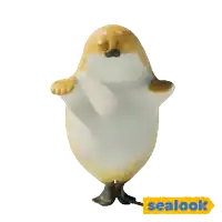 a seal is dancing in front of a yellow sign that says sealok