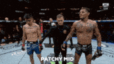 two fighters are standing next to each other and the word patchy mid is on the bottom right