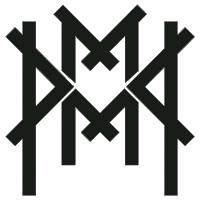 a black and white logo with the letter m