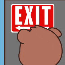 a bear is reaching for an exit sign