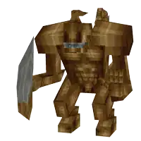 a cartoon drawing of a monster holding a sword and shield