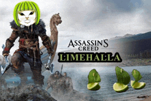 a poster for assassin 's creed limehalla with a cat holding a sword