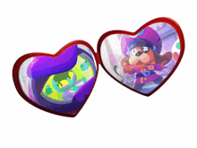 a pair of heart shaped sunglasses with a cartoon character inside