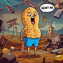 a cartoon illustration of a peanut with a speech bubble that says heart me