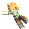 a pixel art of a teddy bear floating in the air on a white background .