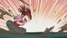 a cartoon of a girl riding a tank with a shovel .