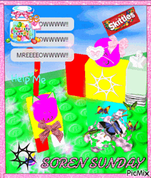 a picture with skittles and a jar of sweety candy on it