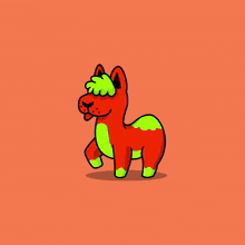a cartoon drawing of a dog with green fur
