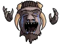 a pixel art drawing of a crying statue with horns