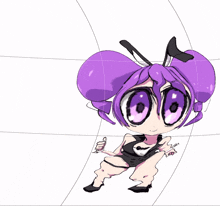 a cartoon drawing of a girl with purple hair