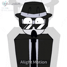 a cartoon of a man wearing a hat and tie with a caption that says alight motion