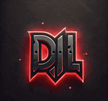 a red logo that says dil on a dark background