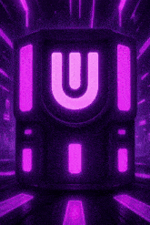 a purple cube with the letter u in the middle