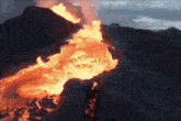 a painting of a volcano with a lot of flames coming out of it
