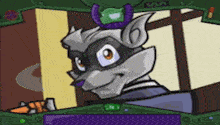 a cartoon of a raccoon wearing a mask and hat