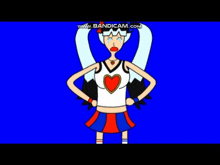 a cartoon girl with a heart on her chest is standing with her hands on her hips on a blue background .
