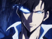 a close up of a man with blue eyes