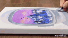 a person is painting an airplane window with a brush on a canvas