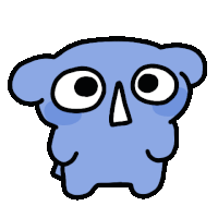 a cartoon drawing of a blue bear with big eyes and a nose .