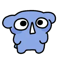 a cartoon drawing of a blue bear with big eyes and a nose .