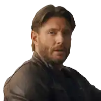 a man with a beard and a leather jacket looks surprised