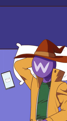 a cartoon of a person with a w on their face
