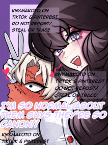 a poster that says i 'm so normal about them guys they 're so canon on it