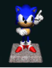 a pixel art of sonic the hedgehog standing on a stone block