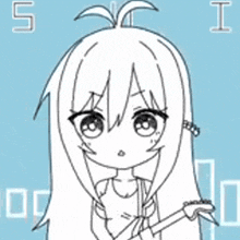 a black and white drawing of a girl with the letters i and 5 on the bottom
